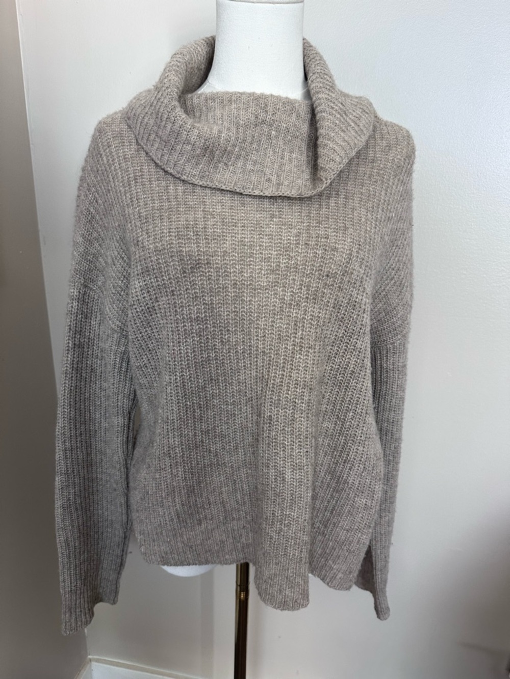 Eileen Fisher Yak Wool Blend Cowl Neck Sweater S Oatmeal Beige Ribbed Soft